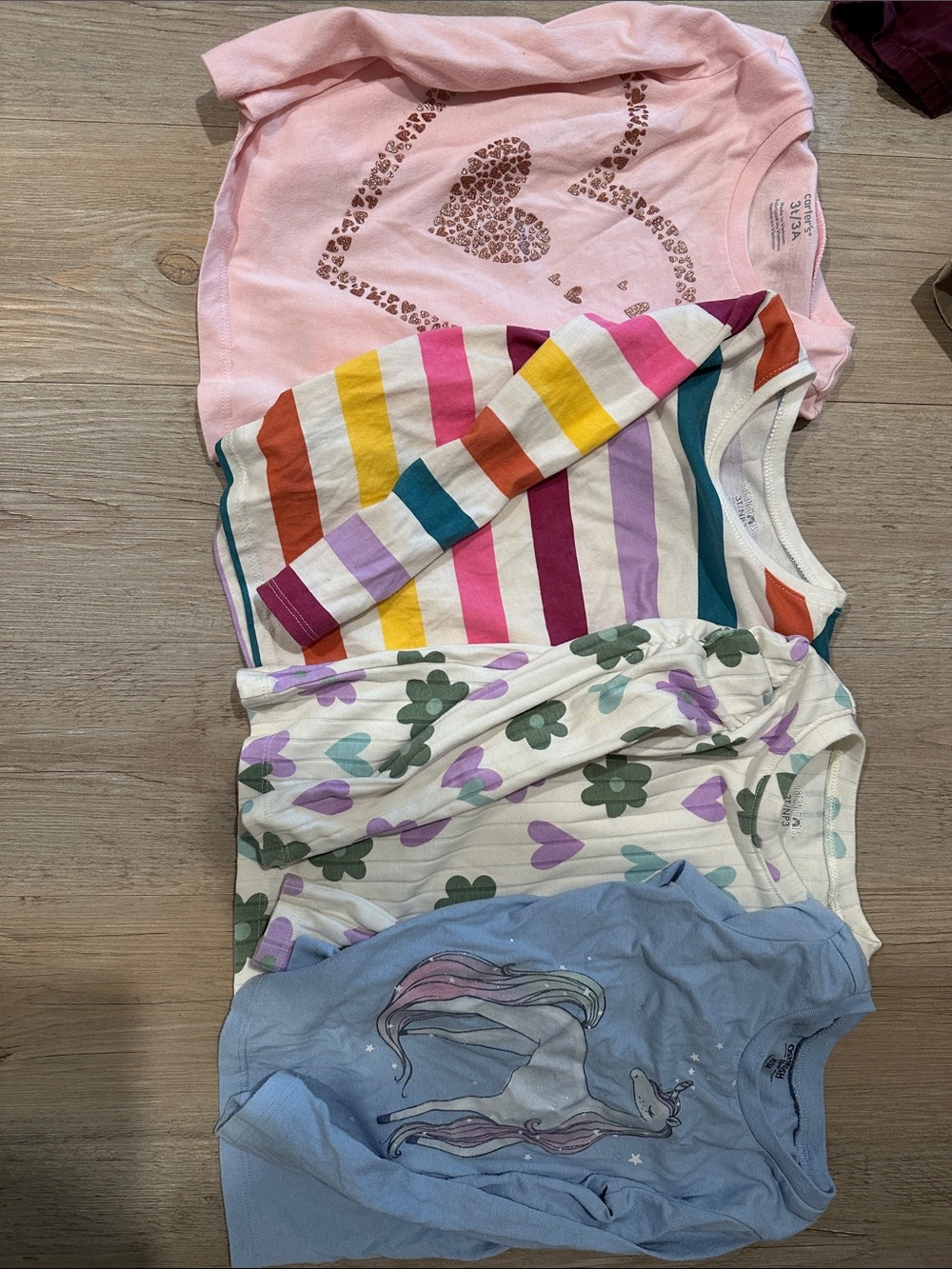 Girls' Mixed Print Tee Bundle - Hearts, Stripes, Unicorns